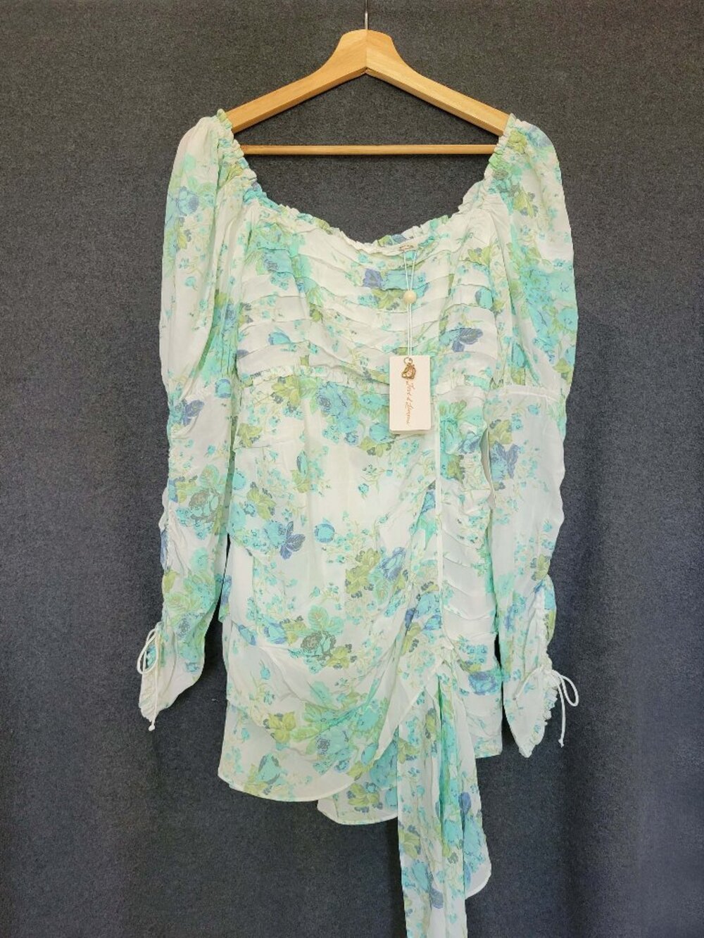 For Love & Lemons Eileen Mini Dress White Floral Long Sleeve Romantic Chic S NWT